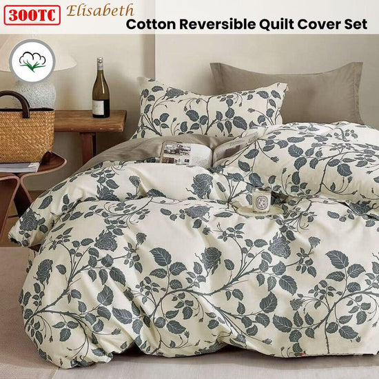 300TC Elisabeth Reversible Cotton Quilt Cover Set Queen - Magdasmall