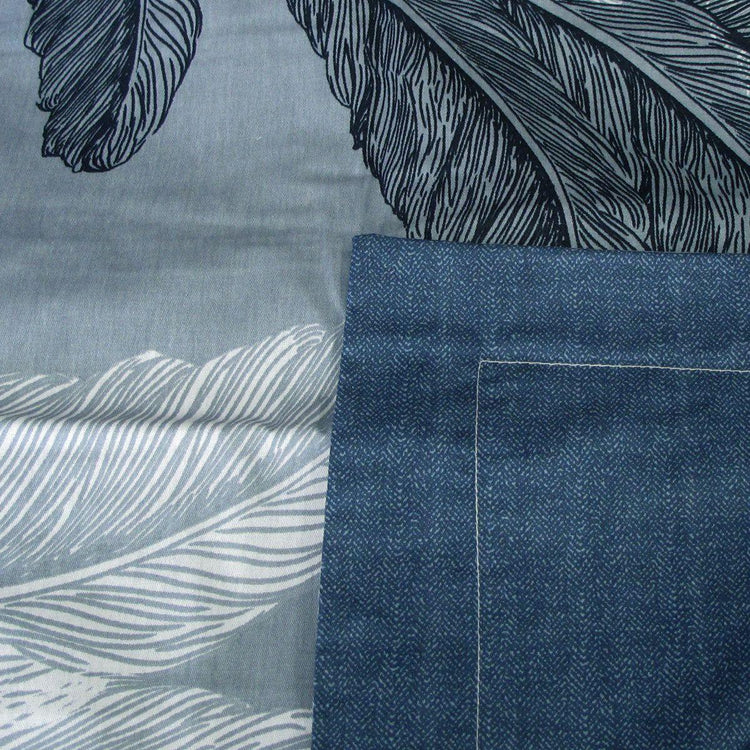 300TC Palm Leaf Blue Reversible Cotton Quilt Cover Set King - Magdasmall