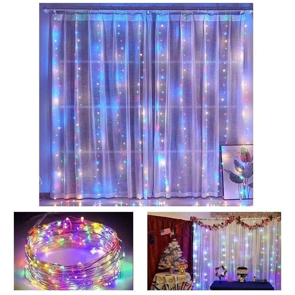 300 LEDs Window Curtain Fairy Lights 8 Modes and Remote Control for Bedroom (Multicolor, 300 x 300cm) - Magdasmall