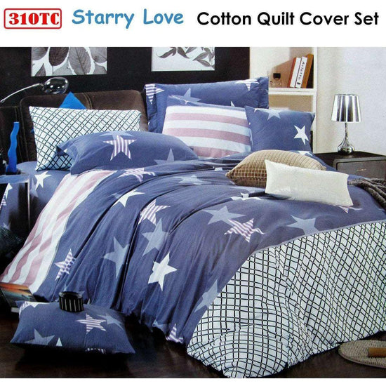 310TC Starry Love Cotton Printed Quilt Cover Set Single - Magdasmall