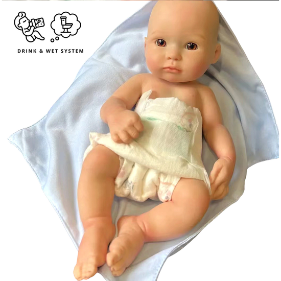 35cm Reborn Baby Dolls Full Silicone Baby Doll-Drink-Wet System-Painted-Handmade