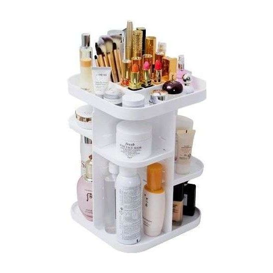 360 Rotating Large Capacity Makeup Organizer for Bedroom and Bathroom (White)