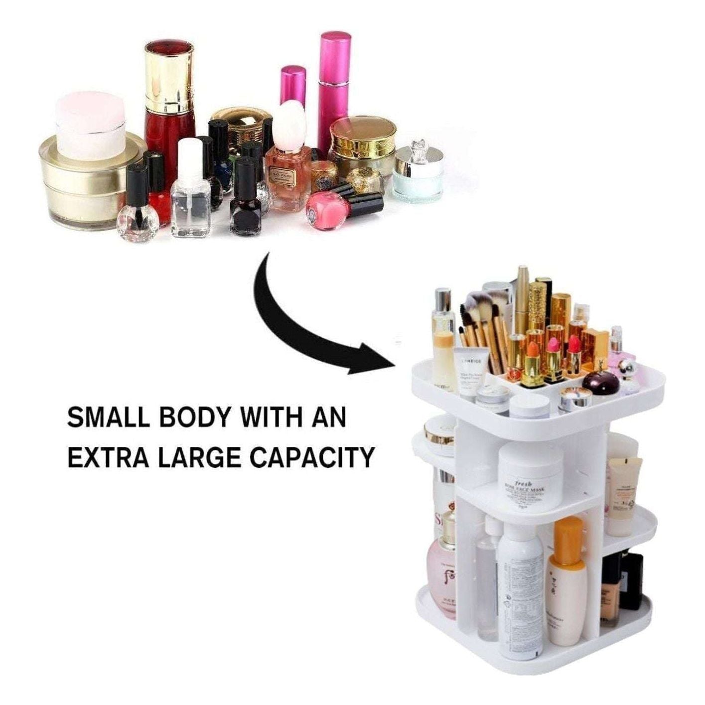 360 Rotating Large Capacity Makeup Organizer for Bedroom and Bathroom (White) - Magdasmall