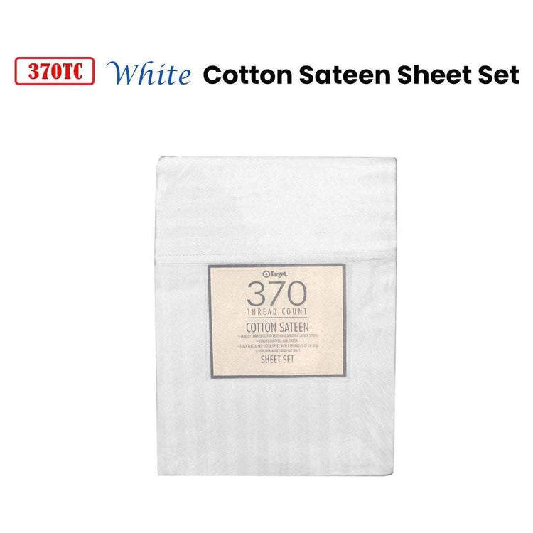 370TC White Self-striped Cotton Sateen Sheet Set King - Magdasmall