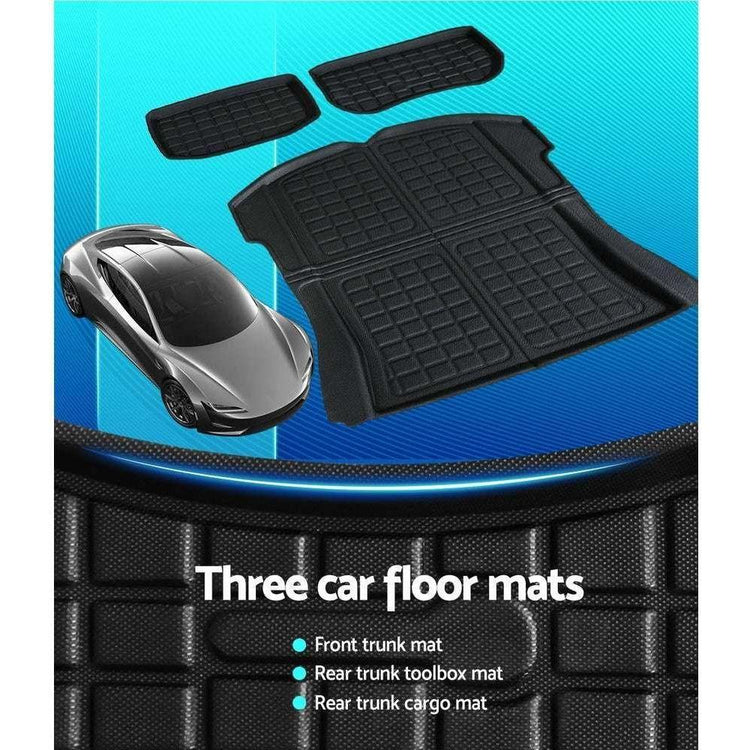 3PCS Car Rear Front Cargo Trunk Toolbox Luggage Rubber Mats for Tesla Model 3 2021-2022 - Magdasmall