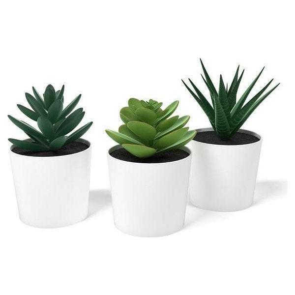3 Pack of Artificial Succulent Potted Plants in White Plastic 6cm Pot Interior Decoration - Magdasmall