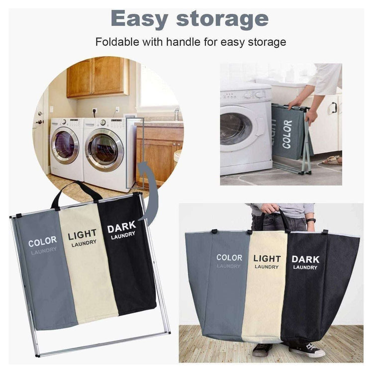 3 in 1 Large 135L Laundry Clothes Hamper Basket with Waterproof bags and Aluminum Frame (Multi) - Magdasmall
