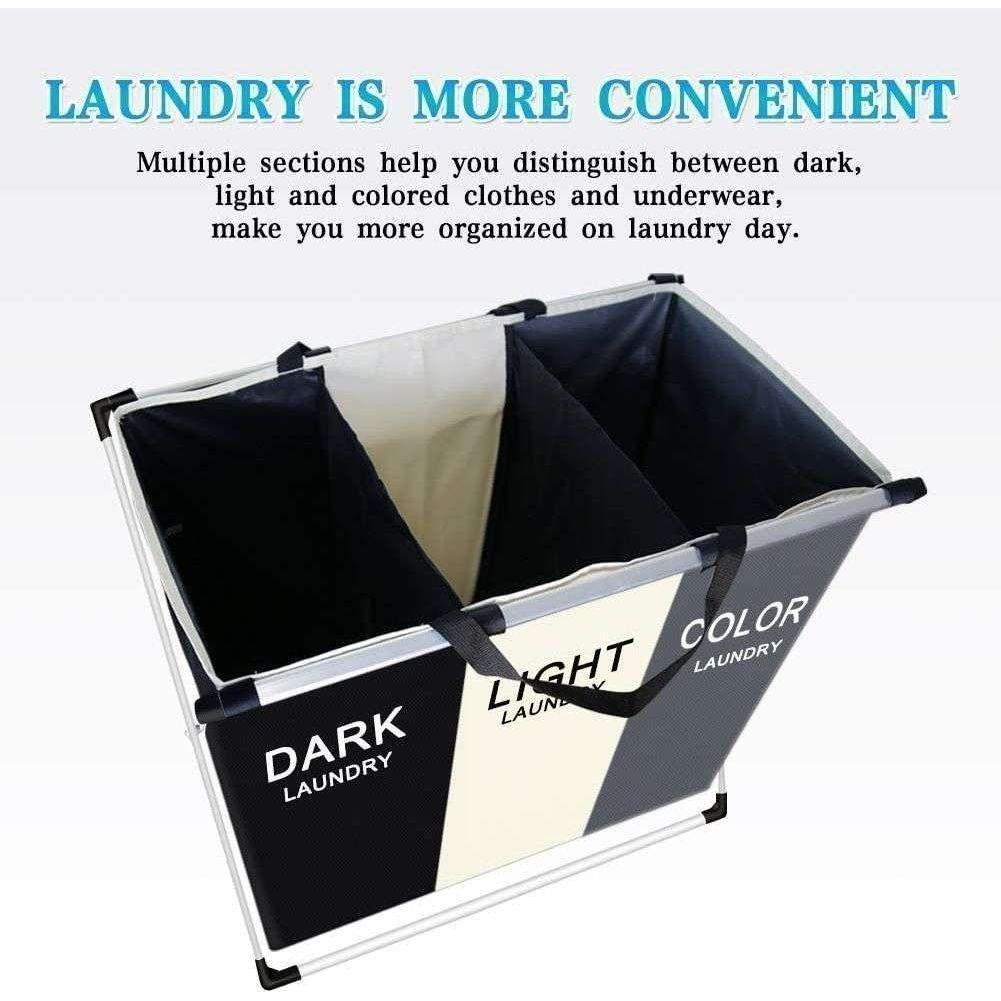 3 in 1 Large 135L Laundry Clothes Hamper Basket with Waterproof bags and Aluminum Frame (Multi) - Magdasmall