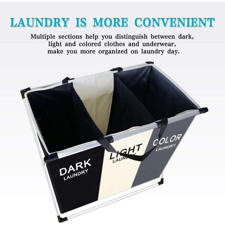 3 in 1 Large 135L Laundry Clothes Hamper Basket with Waterproof bags and Aluminum Frame (Multi) - Magdasmall