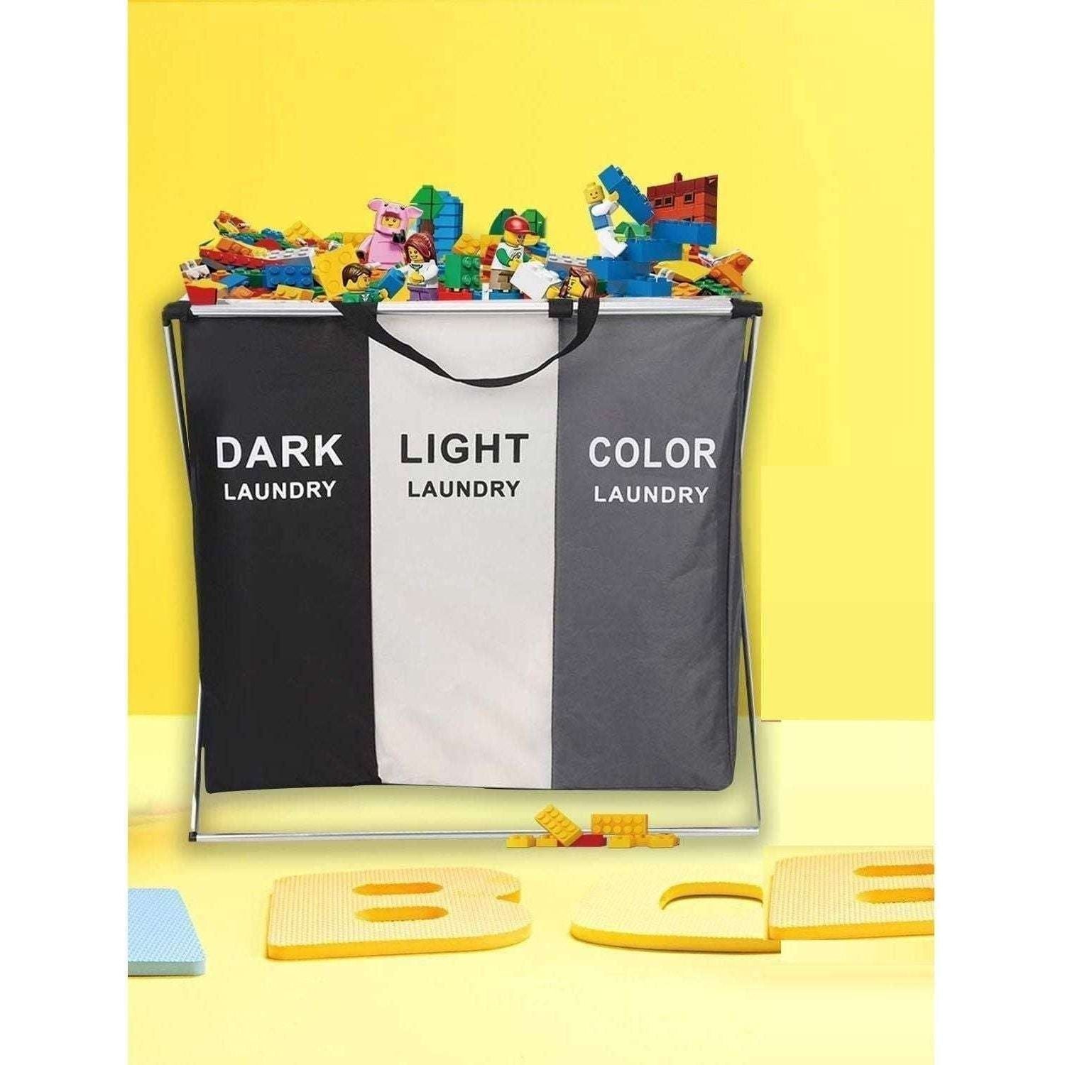 3 in 1 Large 135L Laundry Clothes Hamper Basket with Waterproof bags and Aluminum Frame (Multi) - Magdasmall