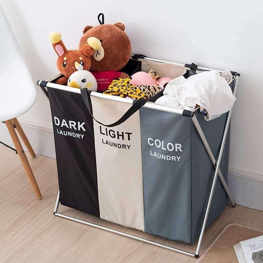 3 in 1 Large 135L Laundry Clothes Hamper Basket with Waterproof bags and Aluminum Frame (Multi) - Magdasmall