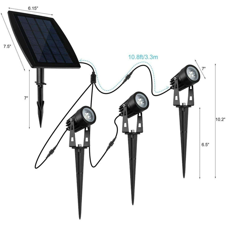 3 x LED Spotlights Powered Solar Garden Lights Outdoor Waterproof (Warm White) - Magdasmall