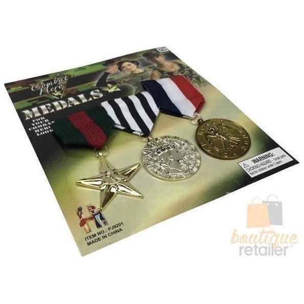 3x Army Solider Medals Combat Party Costume Halloween Fancy Dress Replica - Magdasmall