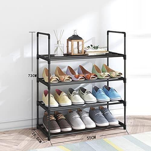 4-Tier Stainless Steel Shoe Rack Storage Organizer to Hold up to 15 Pairs of Shoes (55cm, Black) - Magdasmall