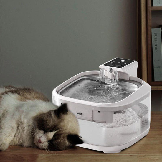 4.5L Dual-Flow Smart Pet Water Fountain with Stainless Steel Plate and Faucet – White Design - Magdasmall