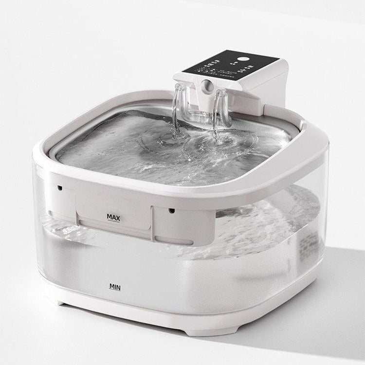 4.5L Dual-Flow Smart Pet Water Fountain with Stainless Steel Plate and Faucet – White Design - Magdasmall