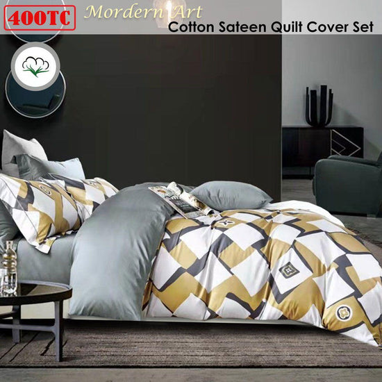 400TC Cotton Sateen Quilt Cover Set Modern Art Queen - Magdasmall