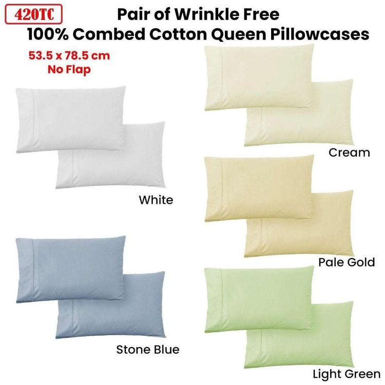 420TC Pair of Wrinkle Free No Flap Queen Pillowcases Pale Gold - Magdasmall