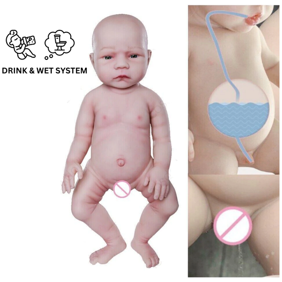 47cm Reborn Baby Dolls Full Silicone Baby Doll-Drink-Wet System-Painted-Handmade