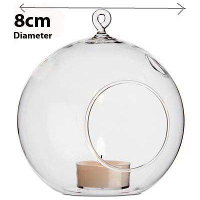 4 x Hanging Clear Glass Ball Tealight Candle Holder - 8cm Diameter / High - Wedding Globe Decoration Terrarium Succulent Plant Mini Garden Holder Decor Craft Gift - Magdasmall