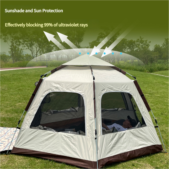 5-8 Person Hexagonal Camping Tent | Double-Layer Silver Coated Waterproof Shelter with Awning (280*280*158cm) - Magdasmall