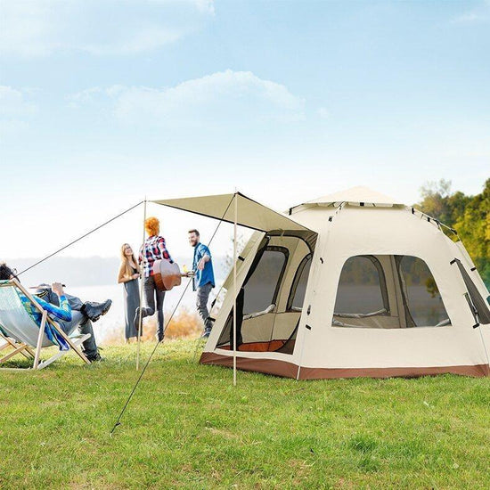 5-8 Person Square Camping Tent | Double-Layer Silver Coated Waterproof Shelter with Awning (240*240*155cm) - Magdasmall
