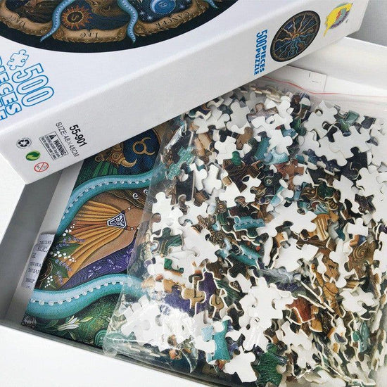 500 Piece Zodiac Circle Jigsaw Puzzle - Colorful Astrology Sun and Moon Jigsaw Puzzle for Adults and Kids - Magdasmall