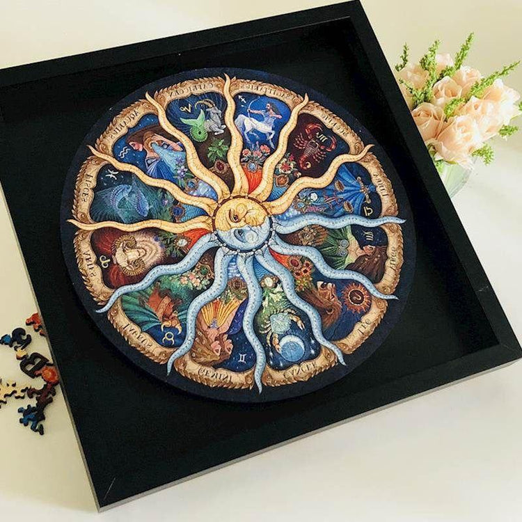 500 Piece Zodiac Circle Jigsaw Puzzle - Colorful Astrology Sun and Moon Jigsaw Puzzle for Adults and Kids - Magdasmall
