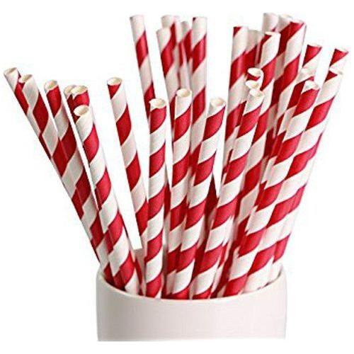 50 Pack Red White Drinking Straws Biodegradable Eco Paper Birthday Party Event Bistro Bar Cafe Take Away - Magdasmall