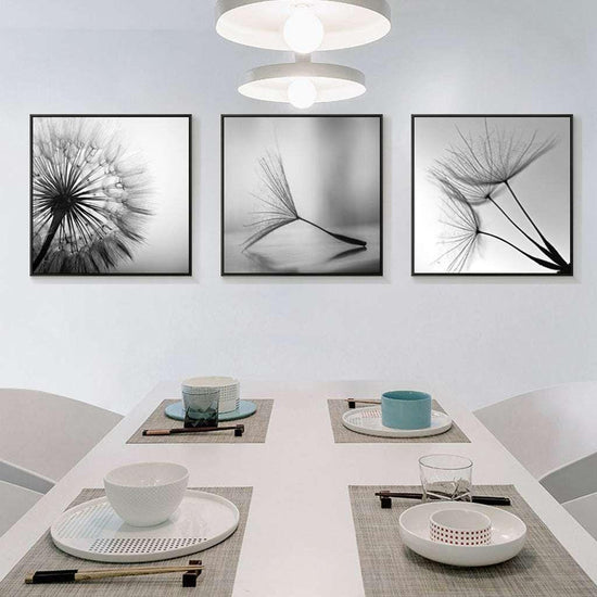 50cmx50cm Botanical dandelions 3 Sets Black Frame Canvas Wall Art - Magdasmall