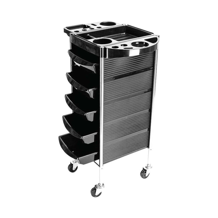 5 Drawer Hairdressing Trolley Black 90x30x36cm Hair Salon Beauty Rolling Cart - Magdasmall