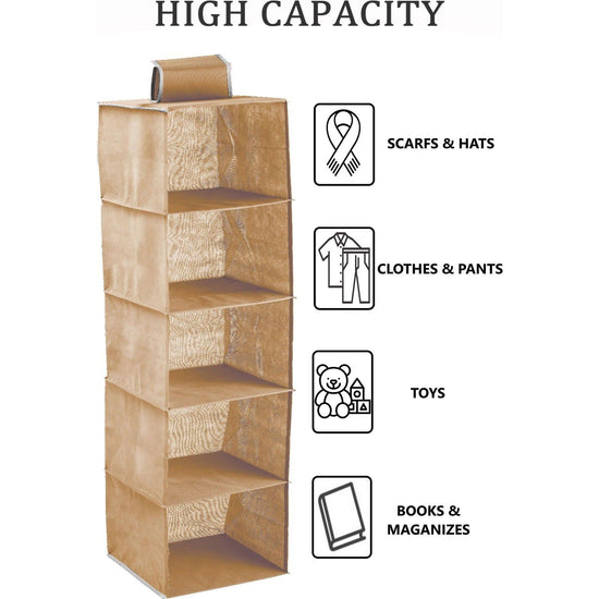 5 Tier Shelf Hanging Closet Organizer and Storage for Clothes (Beige) - Magdasmall