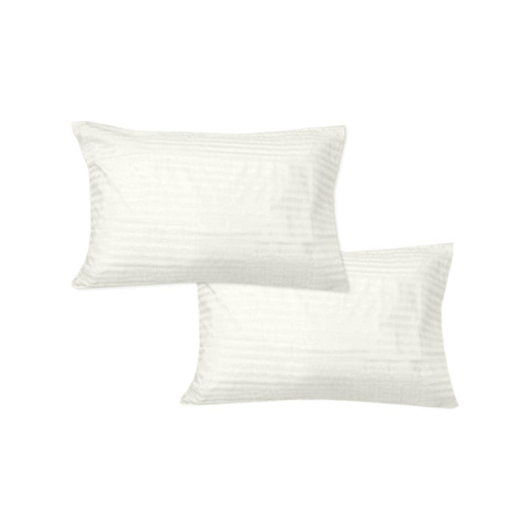 600TC Pair of No Flap Wide Self Striped Standard Pillowcases Cream - Magdasmall