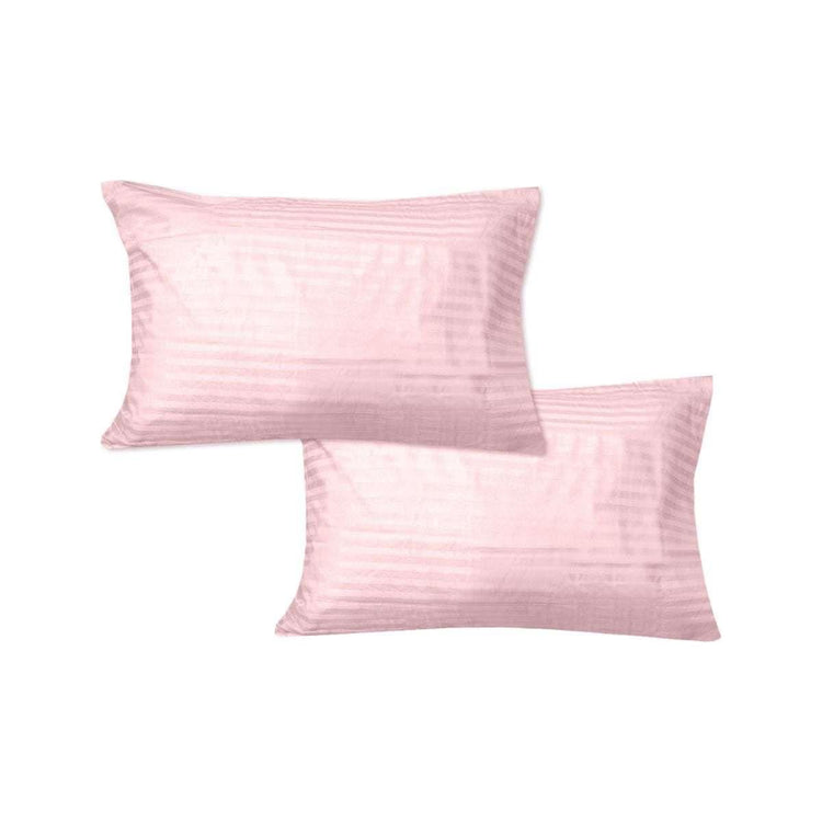 600TC Pair of Wide Self Striped Standard Pillowcases Pink - Magdasmall