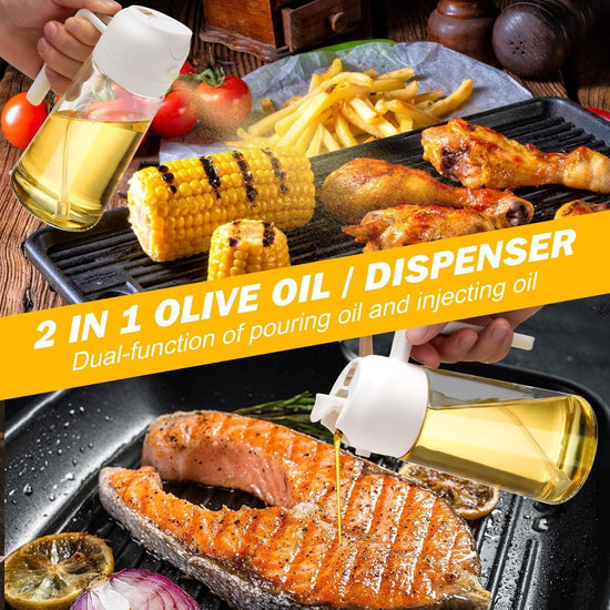 600ml 2 in 1 Glass Oil Sprayer Dispenser Kitchen Sprayz Cooking Baking Oil Bottle BBQ Spray White - Magdasmall