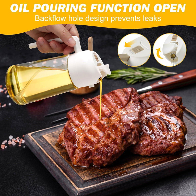 600ml 2 in 1 Glass Oil Sprayer Dispenser Kitchen Sprayz Cooking Baking Oil Bottle BBQ Spray White - Magdasmall