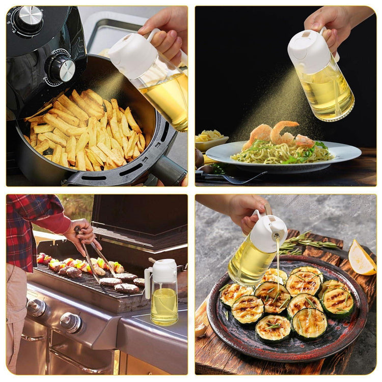 600ml 2 in 1 Glass Oil Sprayer Dispenser Kitchen Sprayz Cooking Baking Oil Bottle BBQ Spray White - Magdasmall