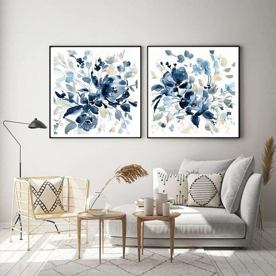 60cmx60cm Indigo Garden By Carol Robinson 2 Sets Black Frame Canvas Wall Art - Magdasmall