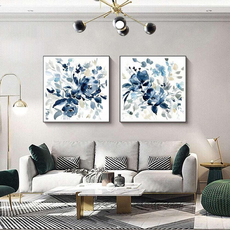 60cmx60cm Indigo Garden By Carol Robinson 2 Sets Black Frame Canvas Wall Art - Magdasmall