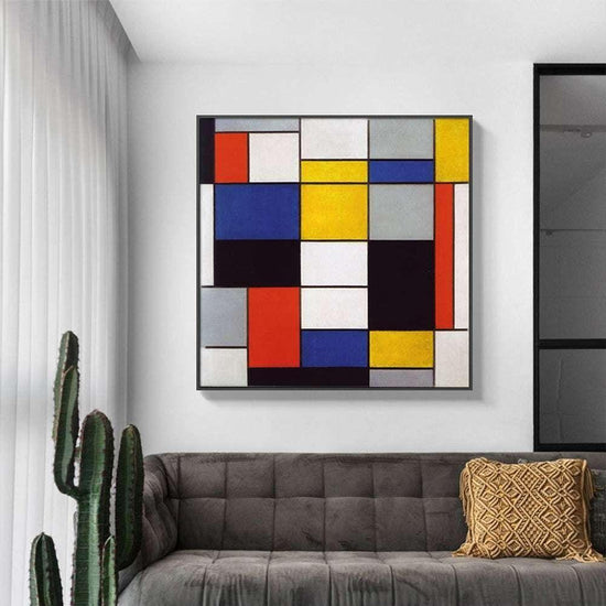 60cmx60cm Large Composition A By Piet Mondrian Black Frame Canvas Wall Art - Magdasmall