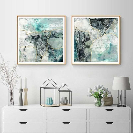60cmx60cm Marbled Green 2 Sets Gold Frame Canvas Wall Art - Magdasmall