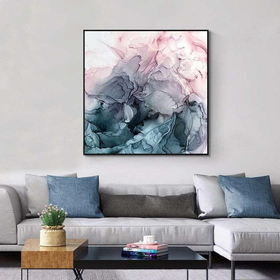 60cmx60cm Marbled Pink Grey Black Frame Canvas Wall Art - Magdasmall