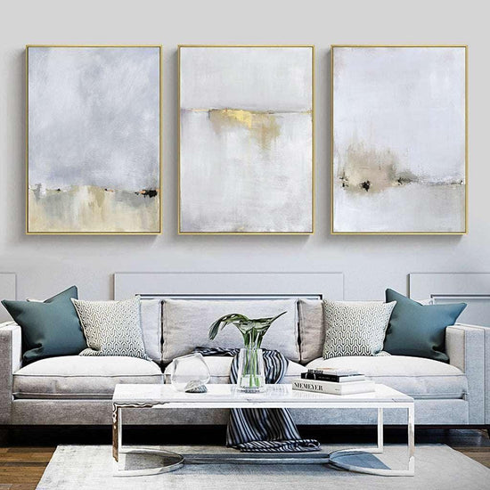 60cmx90cm Abstract golden white 3 Sets Gold Frame Canvas Wall Art - Magdasmall