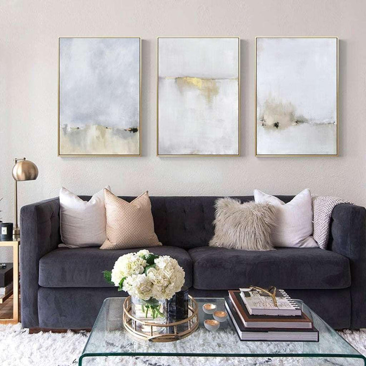 60cmx90cm Abstract golden white 3 Sets Gold Frame Canvas Wall Art - Magdasmall