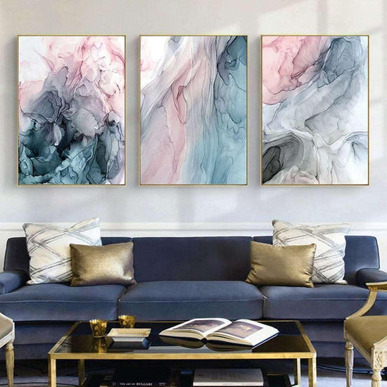 60cmx90cm Colorful Ink Abstract 3 Sets Gold Frame Canvas Wall Art - Magdasmall