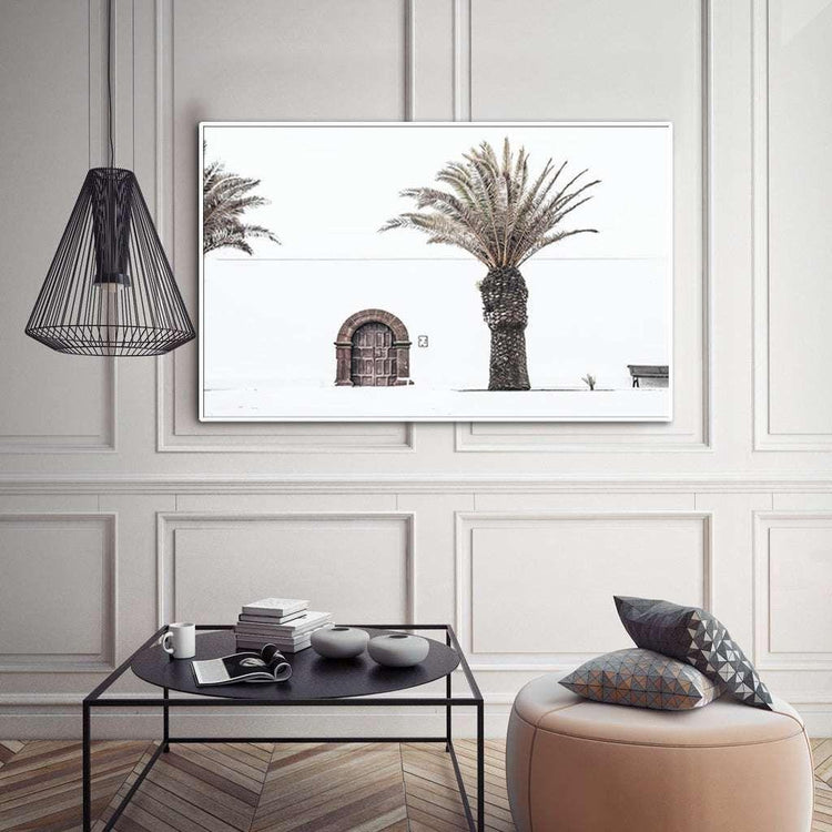 60cmx90cm European Palm Tree White Frame Canvas Wall Art - Magdasmall