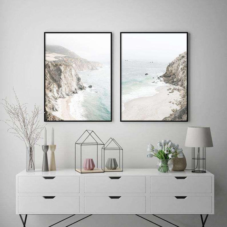 60cmx90cm Mountain Beach 2 Sets Black Frame Canvas Wall Art - Magdasmall