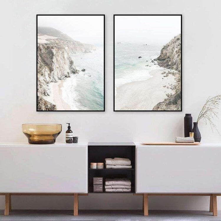 60cmx90cm Mountain Beach 2 Sets Black Frame Canvas Wall Art - Magdasmall