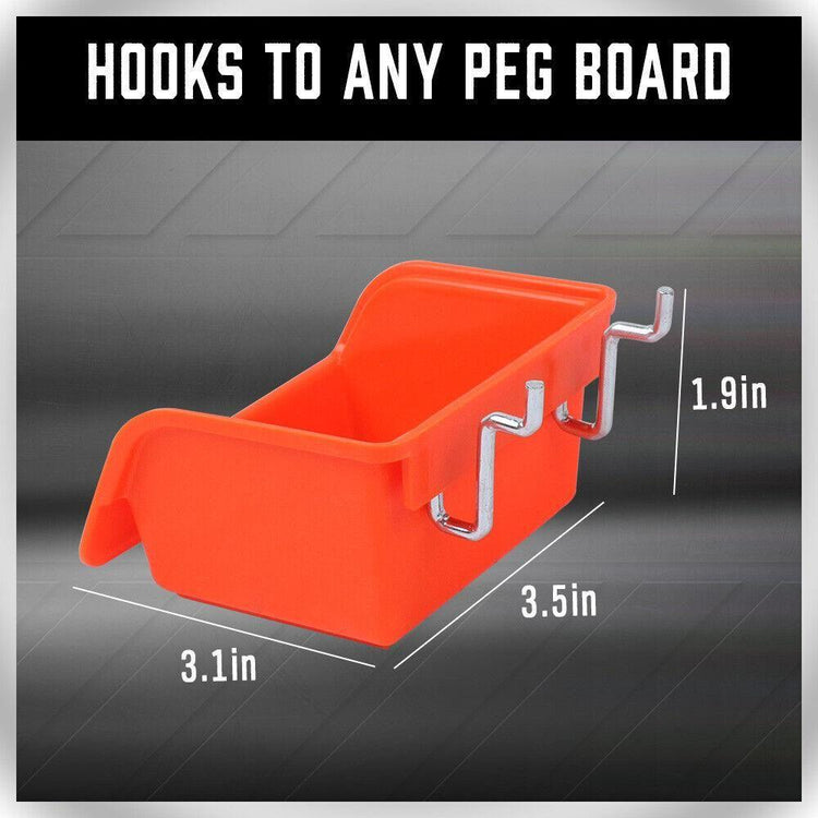 6Pc Pegboard Bins Peg Board Parts Storage With Steel Hooks Tools Organiser Tray - Magdasmall