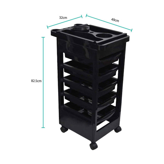 6 Tier Hairdressing Trolley Black 82x49x32cm Salon Hair Colouring Rolling Cart - Magdasmall